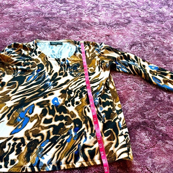 Jones New York Brown Blue and Black Animal Print Graphic Blouse size L - Picture 6 of 8